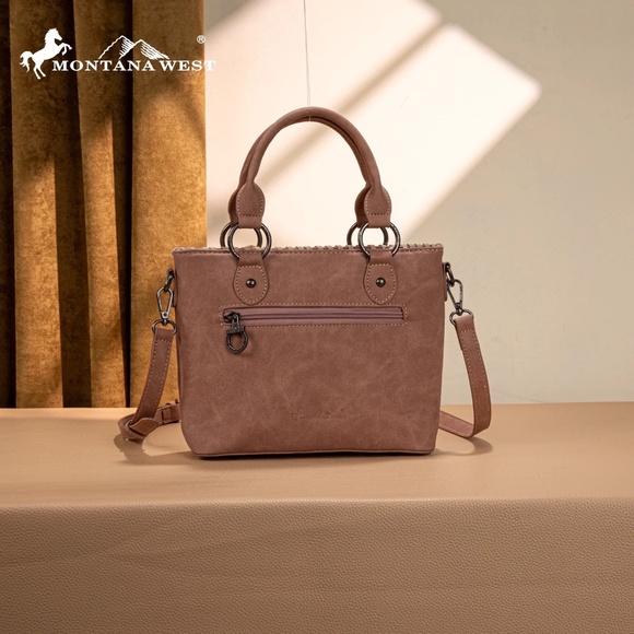 Montana West Embossed Collection Tote/Crossbody Bag Pink - Picture 2 of 4
